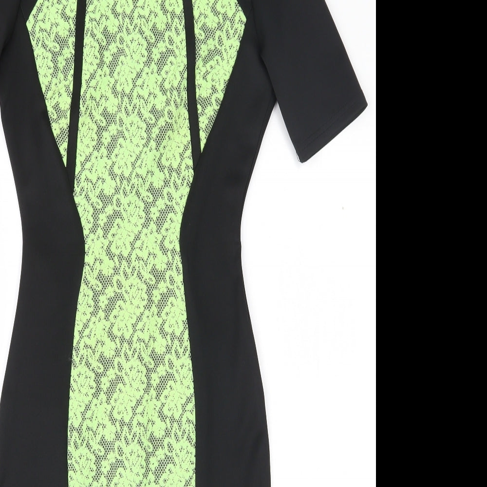 AX Paris Womens Green Floral Polyester Bodycon  Size 10  Round Neck Zip