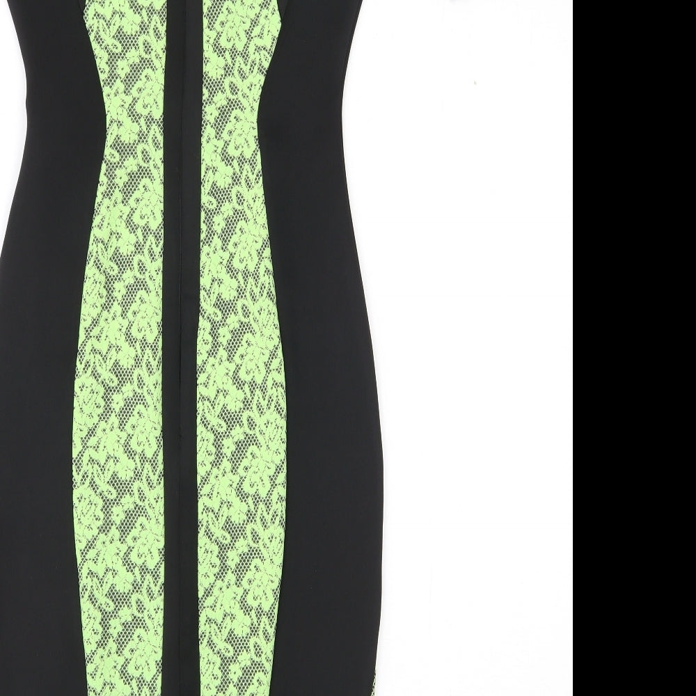 AX Paris Womens Green Floral Polyester Bodycon  Size 10  Round Neck Zip