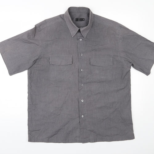 F&F Mens Grey  Polyester  Button-Up Size M Collared Button