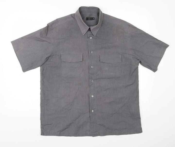 F&F Mens Grey Polyester Button-Up Size M Collared Button