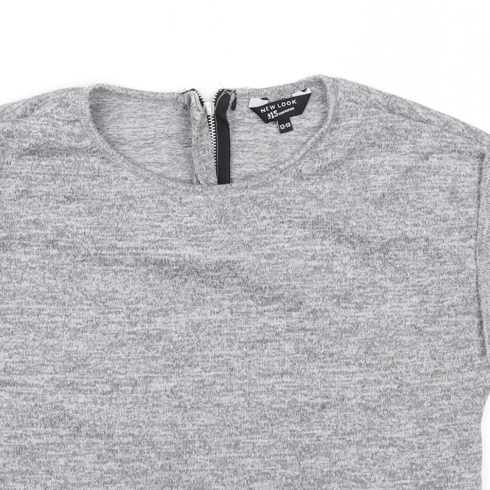 New Look 915 Generation Girls Grey  Polyester Basic Casual Size 12-13 Years Round Neck Zip
