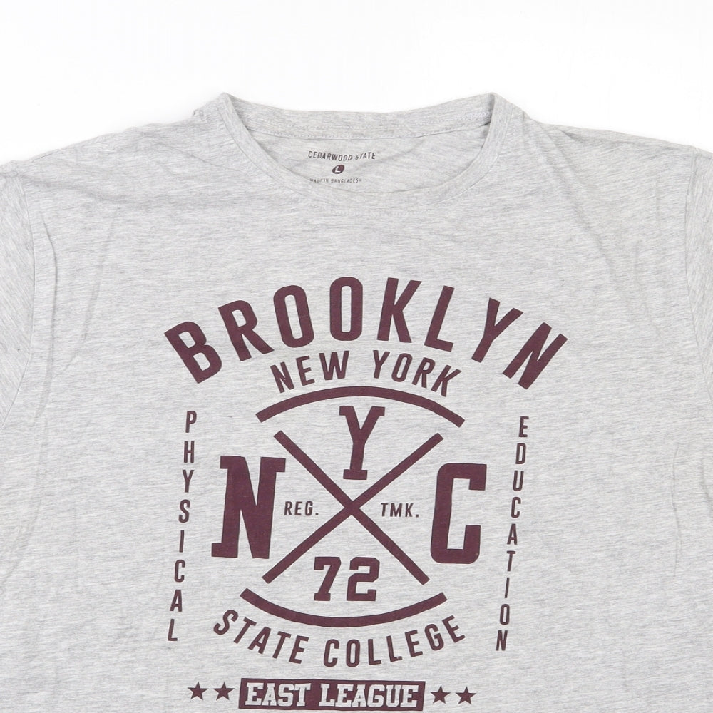 Cedar Wood State Mens Grey  Cotton  T-Shirt Size L Round Neck