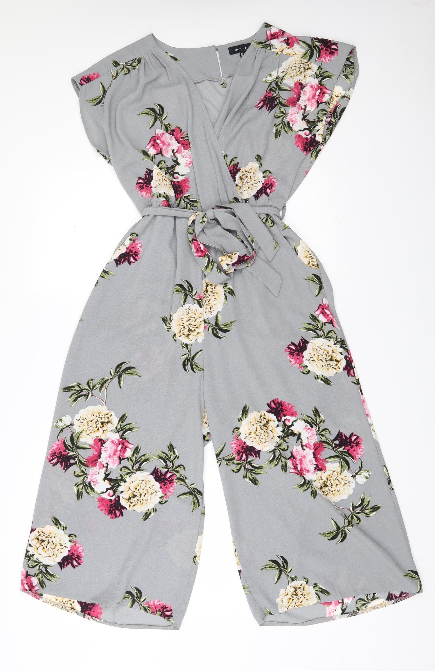 New Look  Womens Grey Floral Polyester Jumpsuit One-Piece Size 10 L17 in Pullover