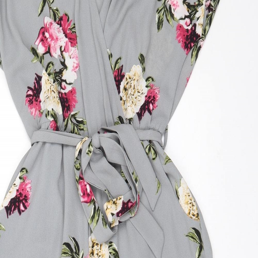 New Look  Womens Grey Floral Polyester Jumpsuit One-Piece Size 10 L17 in Pullover