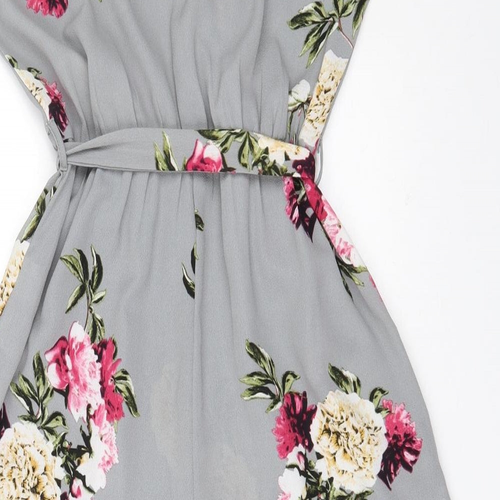 New Look  Womens Grey Floral Polyester Jumpsuit One-Piece Size 10 L17 in Pullover