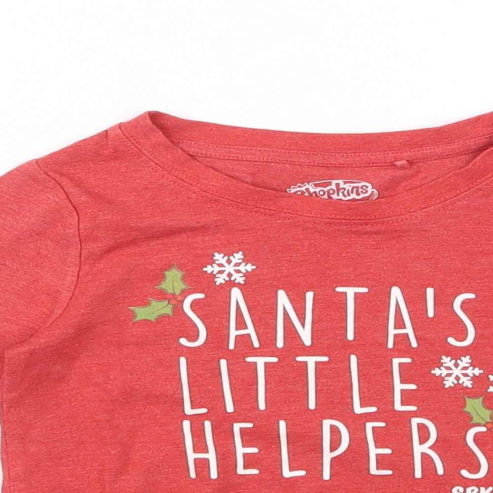 Next  Girls Red  Cotton Basic T-Shirt Size 3 Years Round Neck Pullover - Shopkins