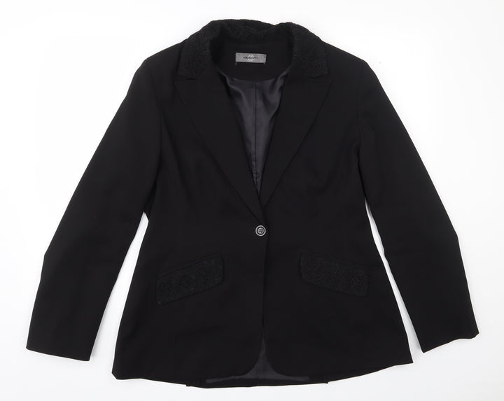 AMARANTO Womens Black Polyester Jacket Suit Jacket Size 14 - Lace collar and pocket flaps