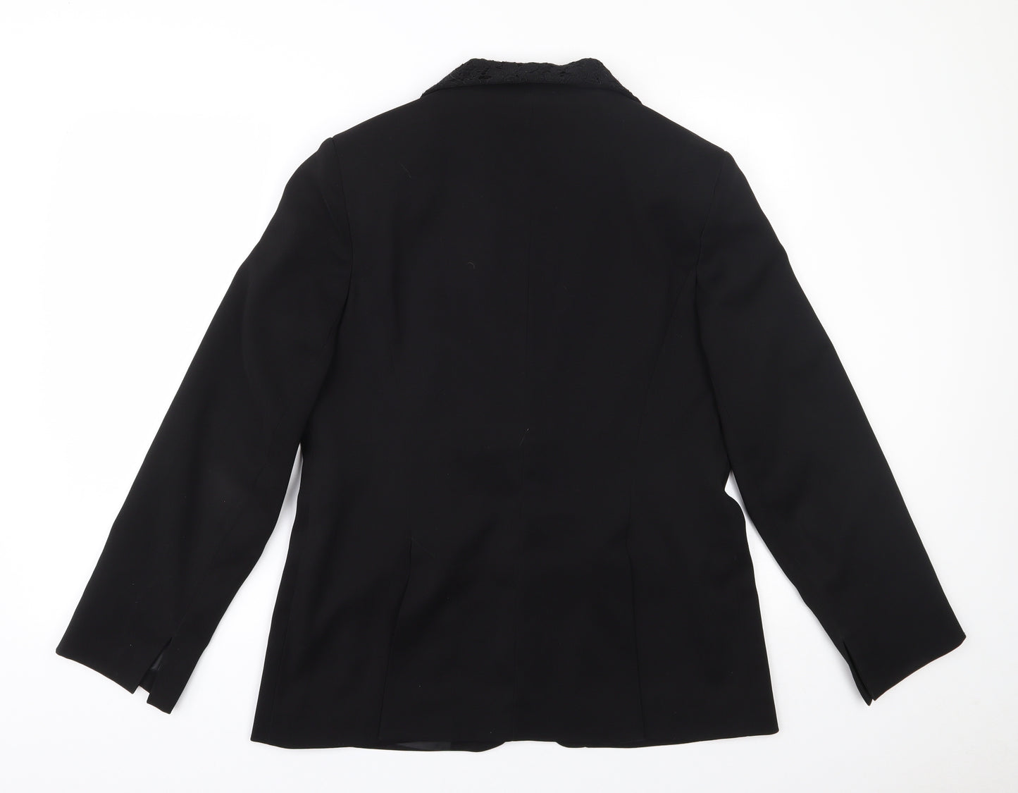 AMARANTO Womens Black  Polyester Jacket Suit Jacket Size 14   - Lace collar and pocket flaps