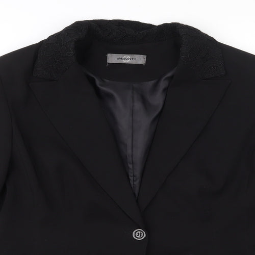 AMARANTO Womens Black  Polyester Jacket Suit Jacket Size 14   - Lace collar and pocket flaps