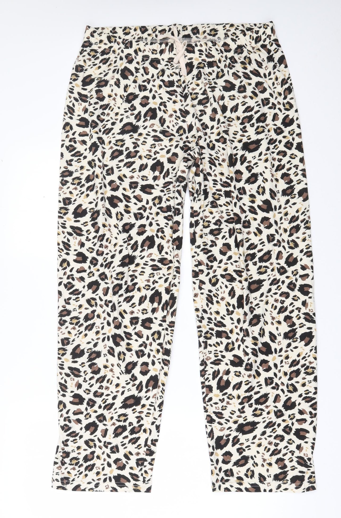 Primark  Womens Beige Animal Print 100% Cotton  Pyjama Pants Size 14  Drawstring