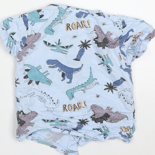 SheIn Boys Blue Geometric Cotton Basic Button-Up Size 12-18 Months Crew Neck Button - Roar