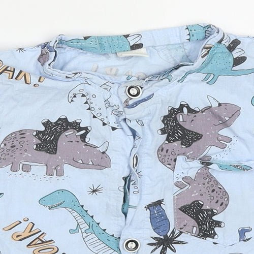 SheIn Boys Blue Geometric Cotton Basic Button-Up Size 12-18 Months Crew Neck Button - Roar