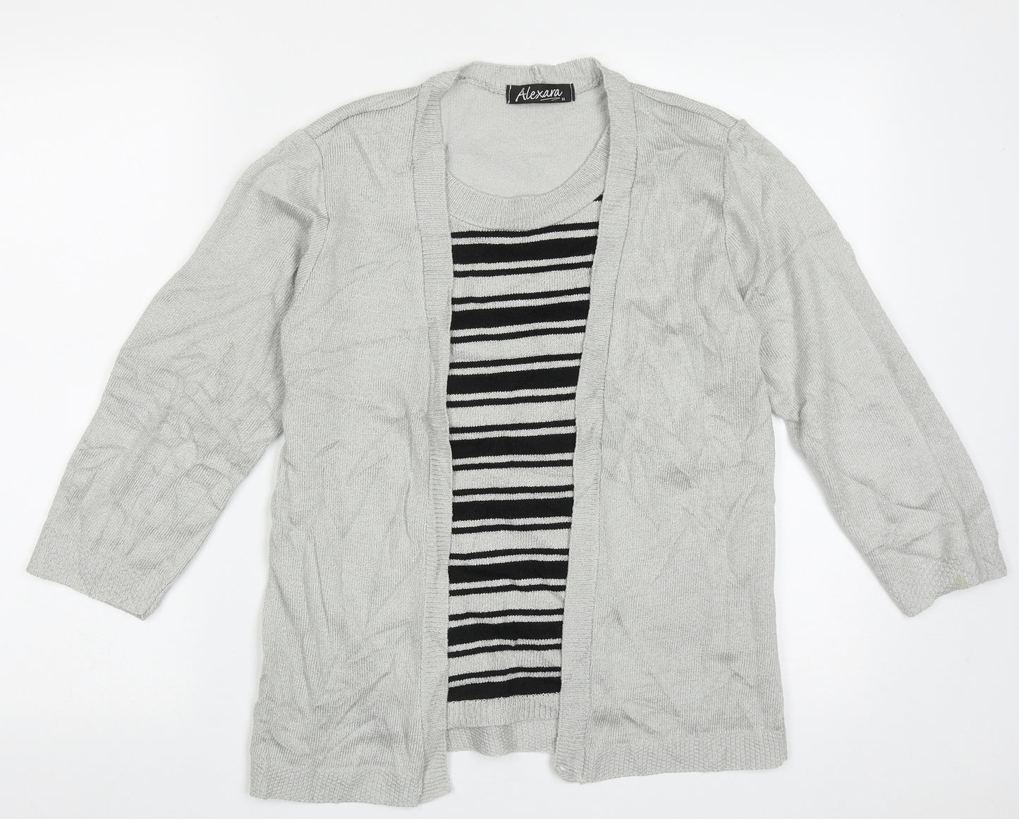 Alexara Womens Grey Crew Neck Striped Acrylic Pullover Jumper Size M