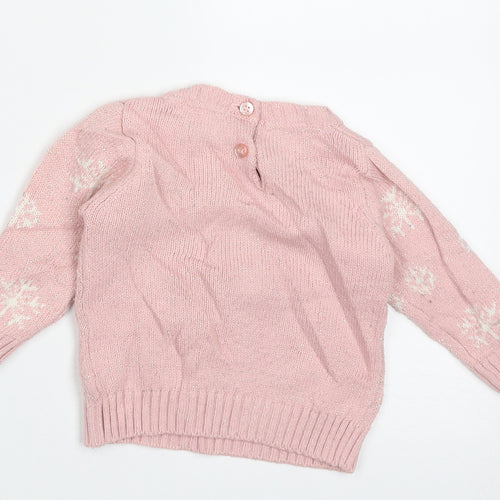 F&F Girls Pink Geometric Acrylic Pullover Jumper Size 3-6 Months  Button - Penguin