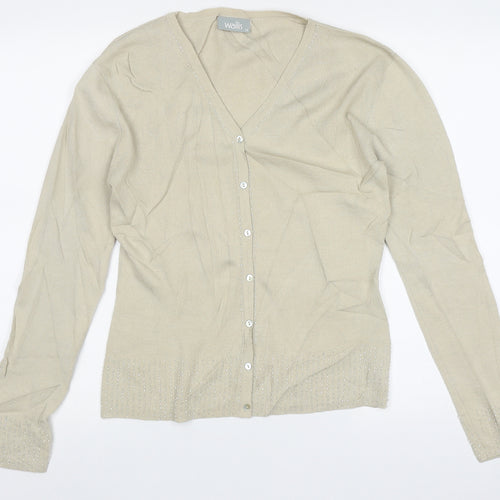 Wallis Womens Beige V-Neck  Viscose Cardigan Jumper Size 14