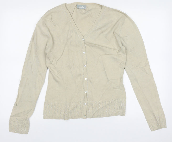 Wallis Womens Beige V-Neck  Viscose Cardigan Jumper Size 14