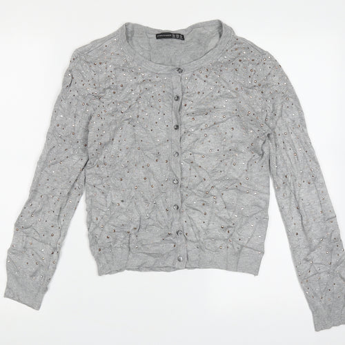 Atmosphere Womens Grey Crew Neck  Viscose Cardigan Jumper Size 10   - bead detail