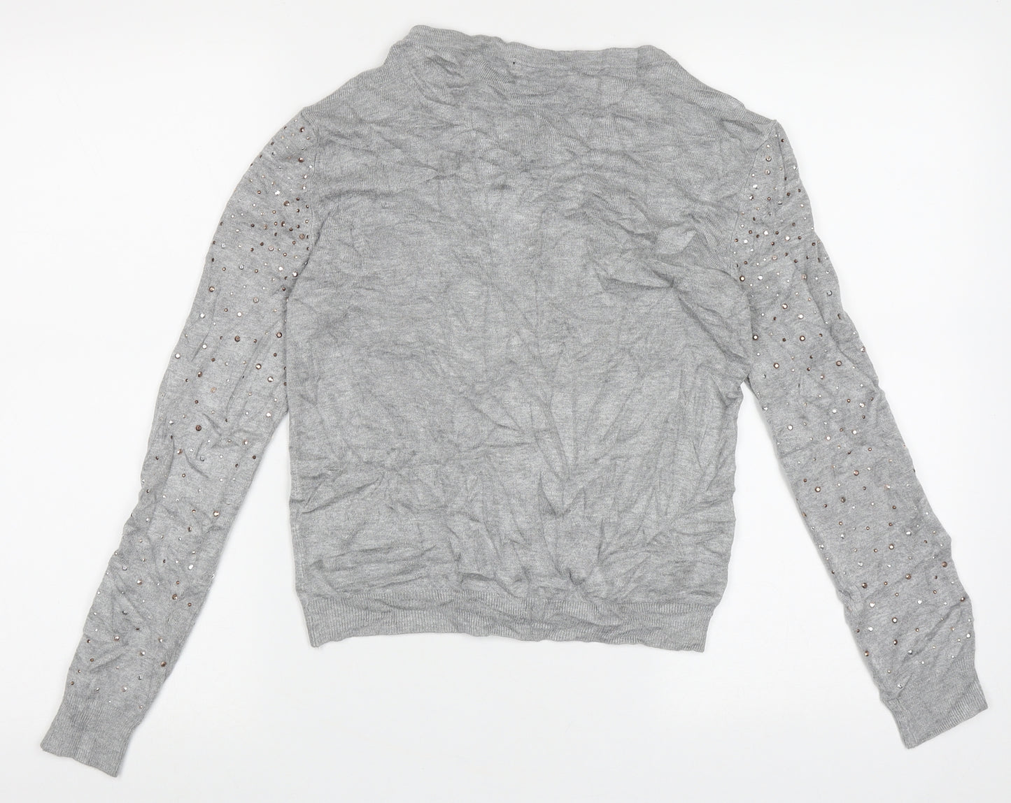 Atmosphere Womens Grey Crew Neck  Viscose Cardigan Jumper Size 10   - bead detail