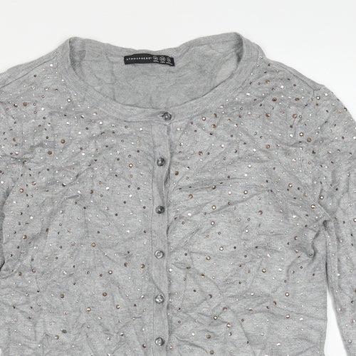 Atmosphere Womens Grey Crew Neck  Viscose Cardigan Jumper Size 10   - bead detail