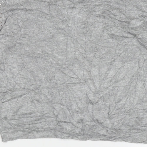 Atmosphere Womens Grey Crew Neck  Viscose Cardigan Jumper Size 10   - bead detail
