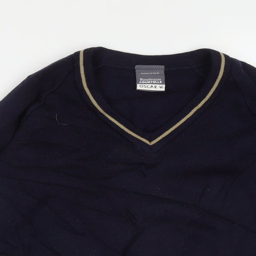 Rowlinson Courtelle Mens Blue V-Neck  Acrylic Pullover Jumper Size S