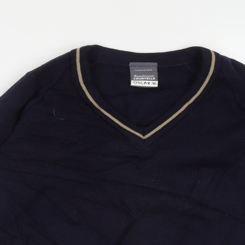 Rowlinson Courtelle Mens Blue V-Neck  Acrylic Pullover Jumper Size S