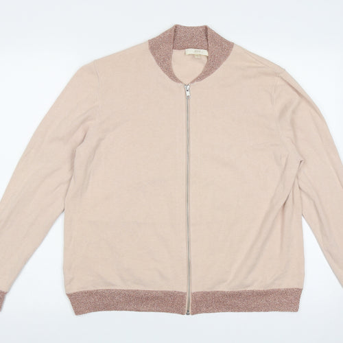 jeff Womens Beige V-Neck  Cotton Full Zip Jumper Size L