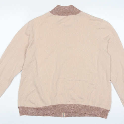 jeff Womens Beige V-Neck  Cotton Full Zip Jumper Size L