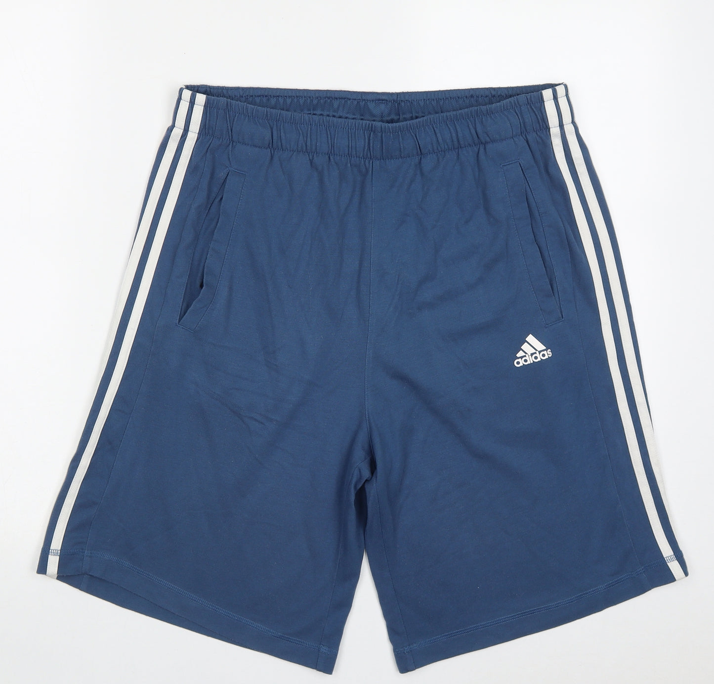 adidas Mens Blue Striped Polyester Sweat Shorts Size L L9 in Regular Tie