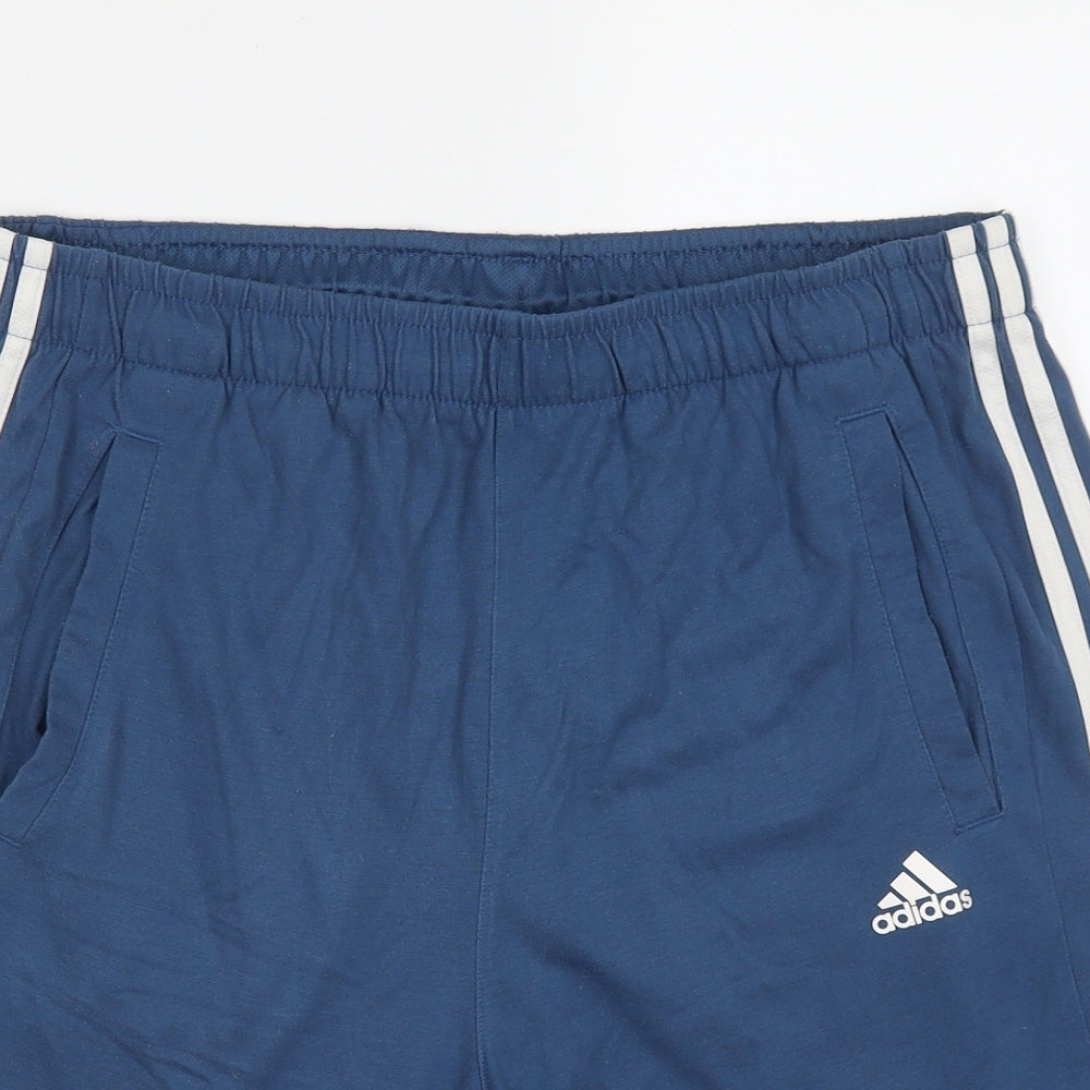 adidas Mens Blue Striped Polyester Sweat Shorts Size L L9 in Regular Tie