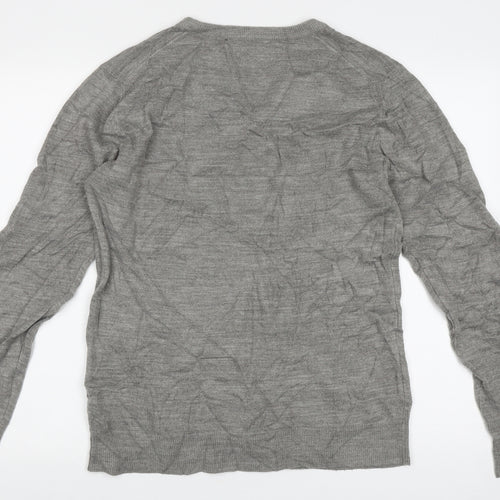 Cedar Wood State Mens Grey V-Neck  Acrylic Pullover Jumper Size M