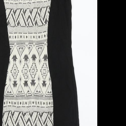 H&M Womens White Geometric Cotton Bodycon  Size 12  Crew Neck Zip