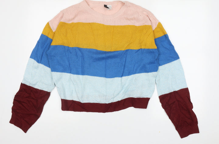 H&M Womens Multicoloured Crew Neck Striped Acrylic Pullover Jumper Size S