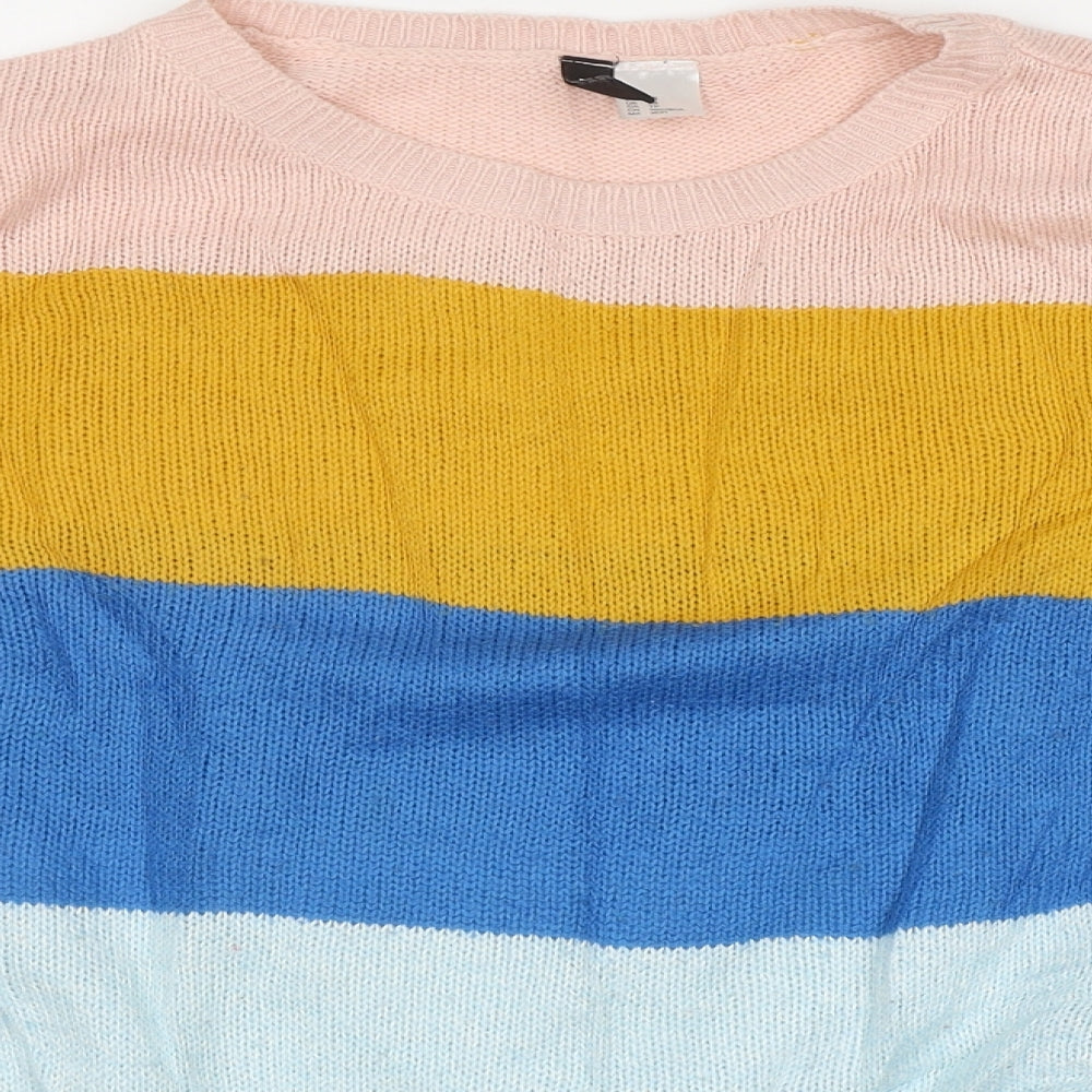 H&M Womens Multicoloured Crew Neck Striped Acrylic Pullover Jumper Size S