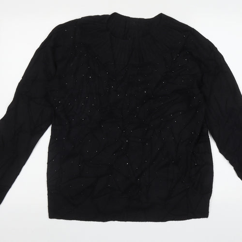 Finery Womens Black Crew Neck  Polyamide Pullover Jumper Size XL
