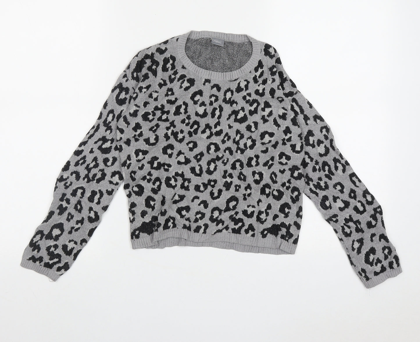 NEXT Girls Grey Crew Neck Animal Print Nylon Pullover Jumper Size 8 Years  Pullover