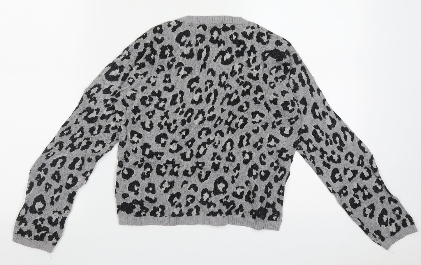 NEXT Girls Grey Crew Neck Animal Print Nylon Pullover Jumper Size 8 Years  Pullover