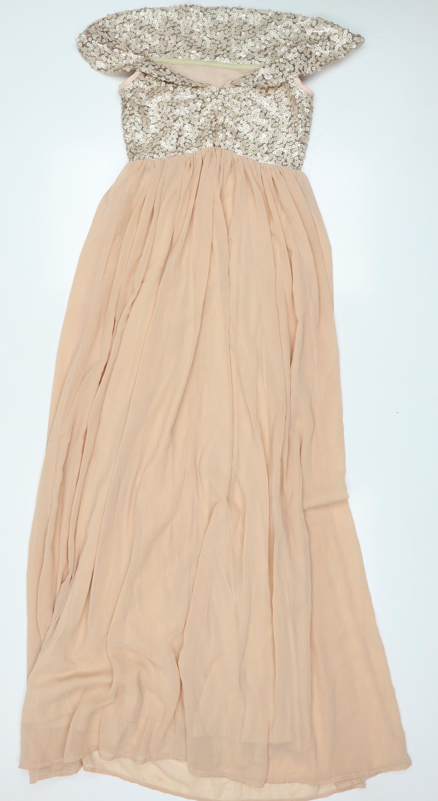 Boohoo Womens Gold  Polyester Ball Gown  Size 8  Off the Shoulder Pullover - Sequin detail