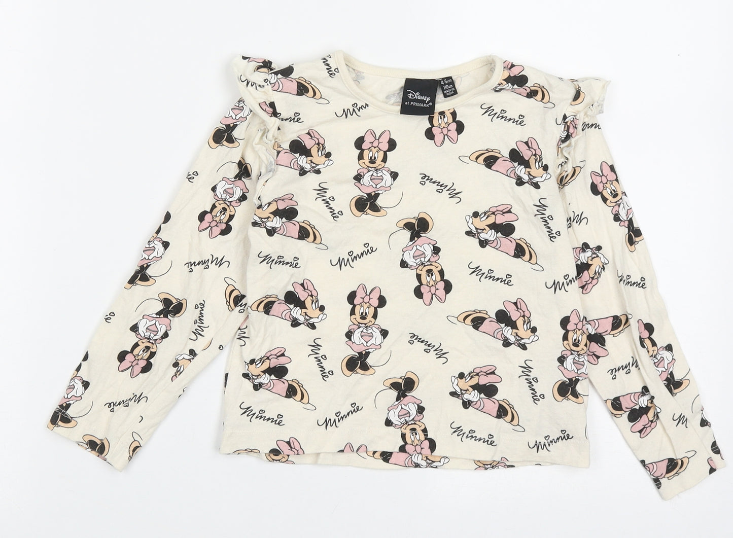 Primark Girls Ivory Geometric Cotton Basic Casual Size 4-5 Years Crew Neck Pullover - minnie mouse