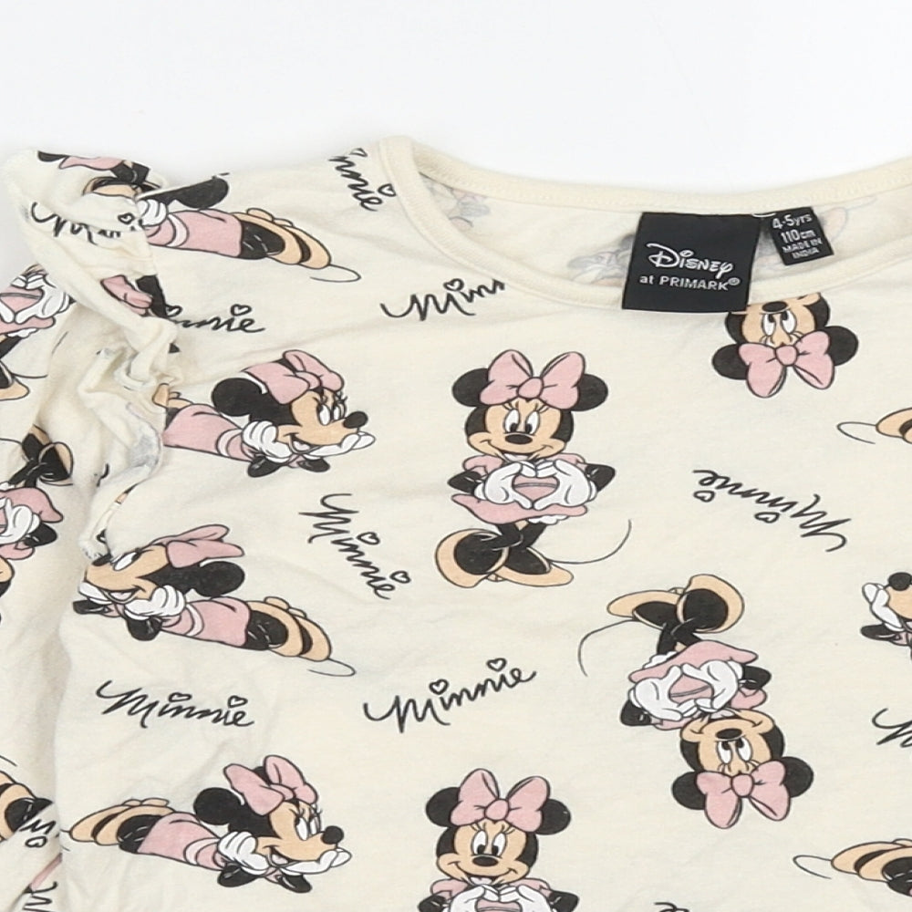 Primark Girls Ivory Geometric Cotton Basic Casual Size 4-5 Years Crew Neck Pullover - minnie mouse
