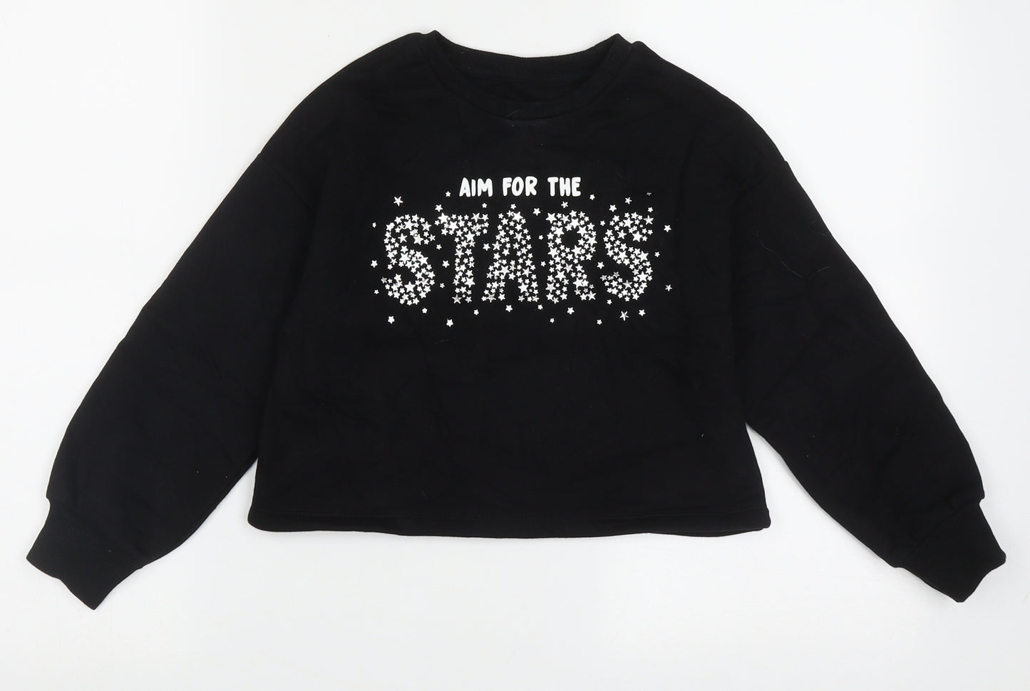 Dunnes Stores Girls Black  Cotton Pullover Sweatshirt Size 7-8 Years  Pullover - Aim for the Stars