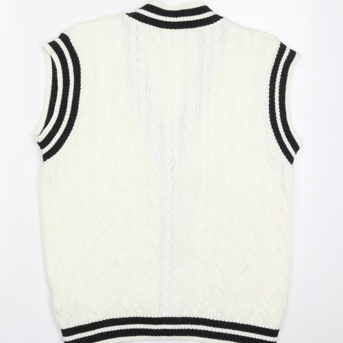 Primark Womens White V-Neck Geometric Acrylic Cardigan Jumper Size S