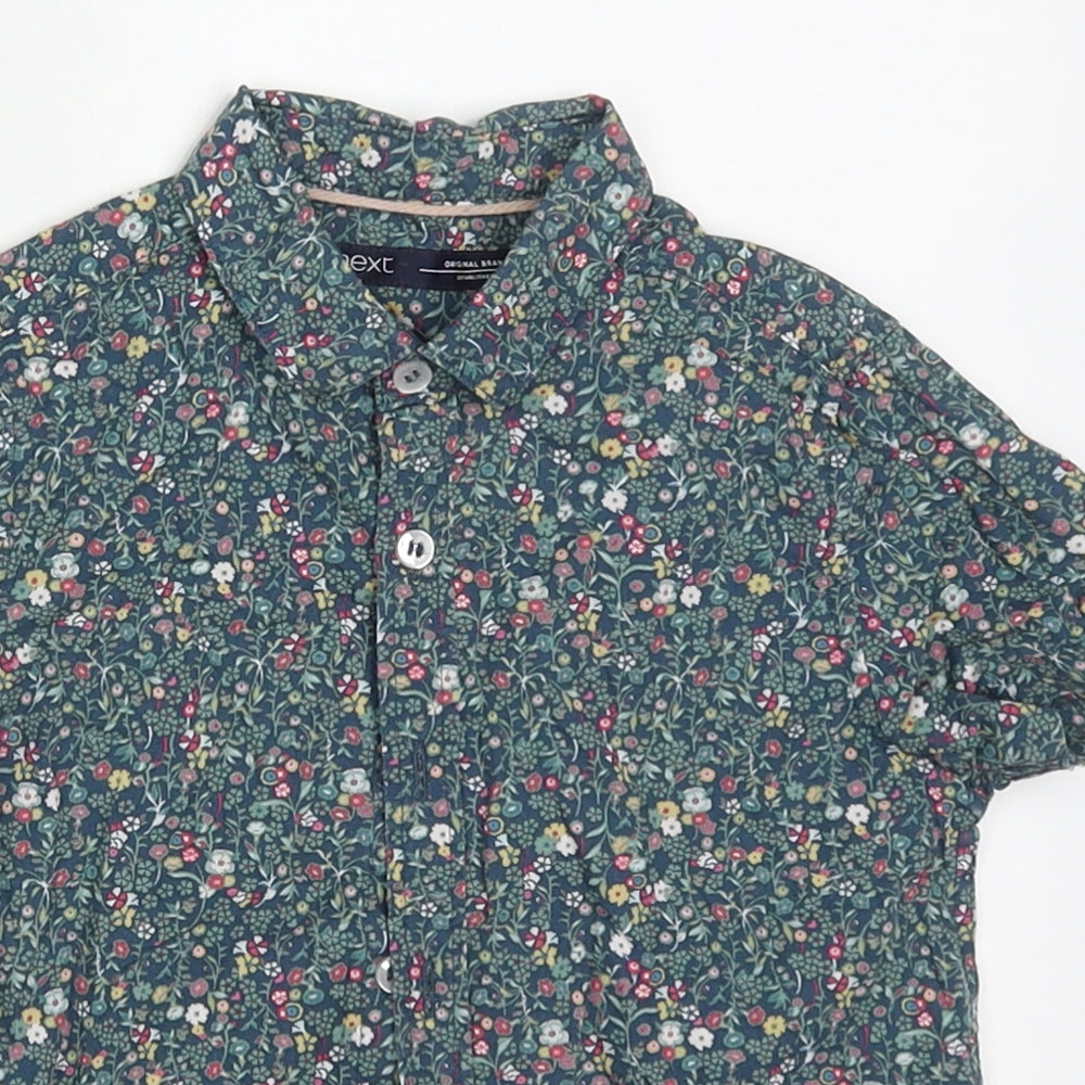 ne3xt Girls Green Floral Cotton Basic Button-Up Size 2-3 Years Collared Button