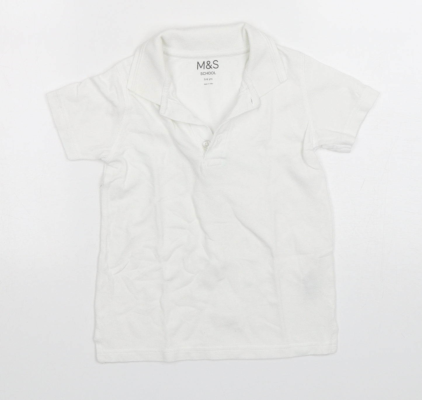 Marks and Spencer Boys White  Cotton Basic Polo Size 5-6 Years Collared Pullover - School Wear