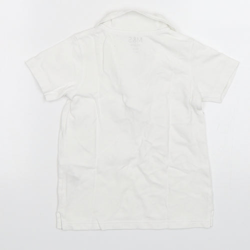 Marks and Spencer Boys White  Cotton Basic Polo Size 5-6 Years Collared Pullover - School Wear