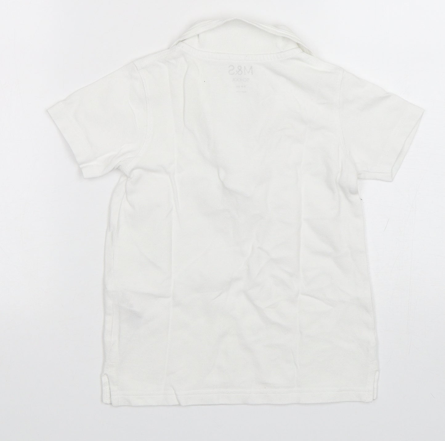 Marks and Spencer Boys White  Cotton Basic Polo Size 5-6 Years Collared Pullover - School Wear