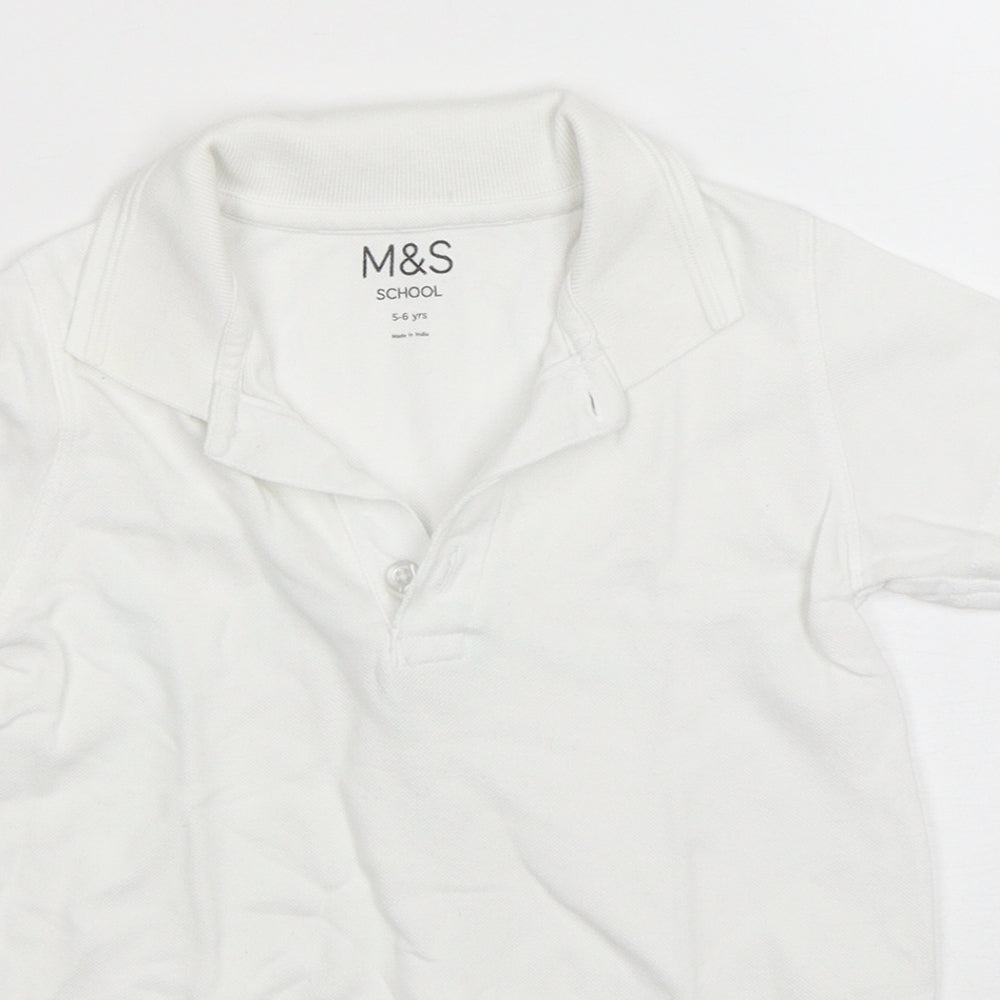Marks and Spencer Boys White  Cotton Basic Polo Size 5-6 Years Collared Pullover - School Wear
