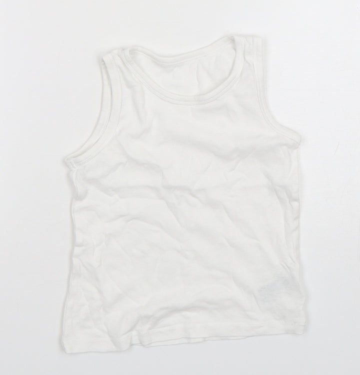 Mothercare Boys White Cotton Basic Tank Size 4-5 Years Round Neck Pullover