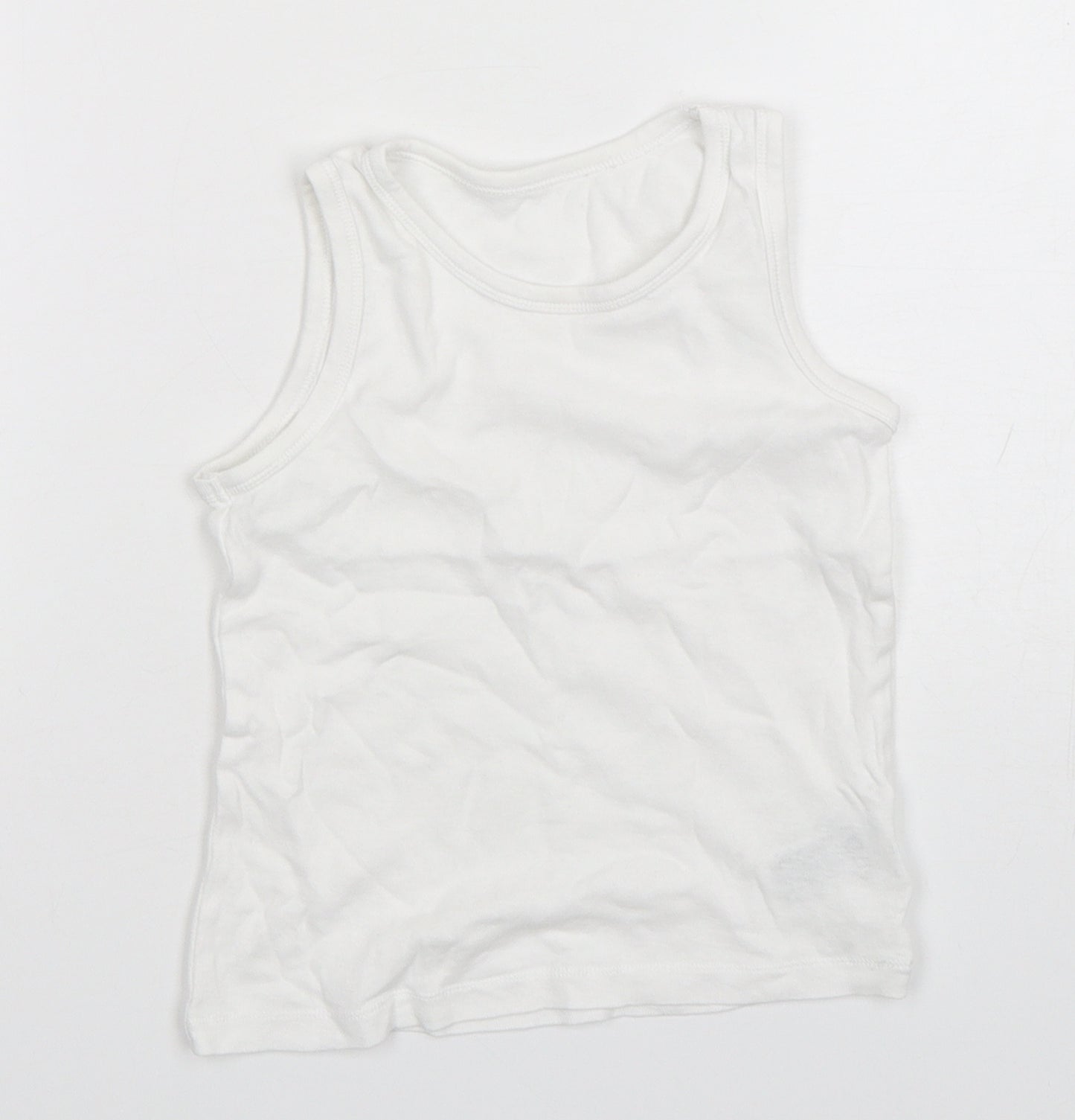 Mothercare Boys White  Cotton Basic Tank Size 4-5 Years Round Neck Pullover