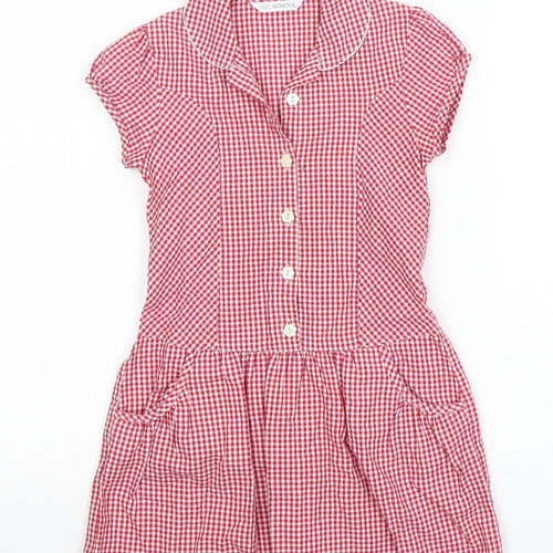 Marks and Spencer Girls Red Check Cotton A-Line  Size 4-5 Years  Collared  - School Wear